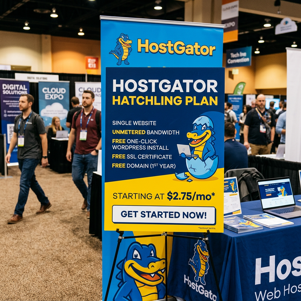 HostGator Hatchling Plan sign advertising hosting from $2.75 per month